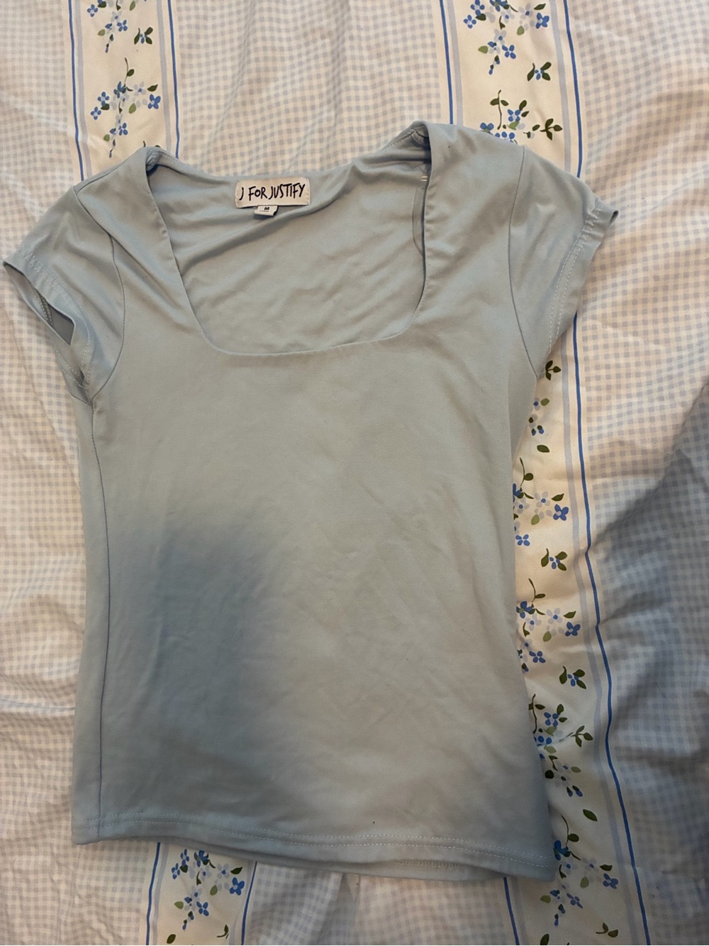 J for Justify Soft Baby Blue Square Neck Tee